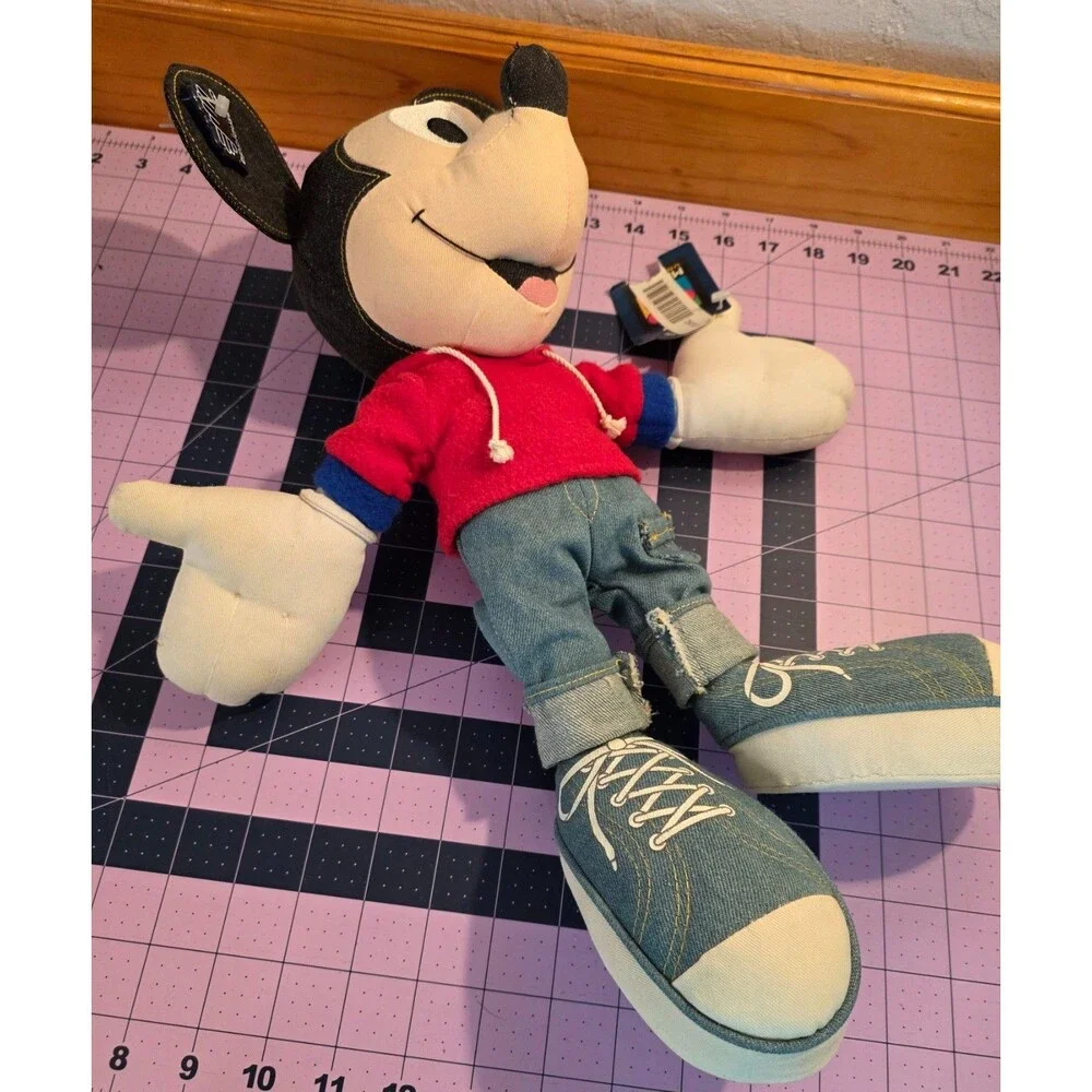 Vintage Applause Mickey Mouse Plush Red Hoodie Denim Shoes Ear Tag Disney 18